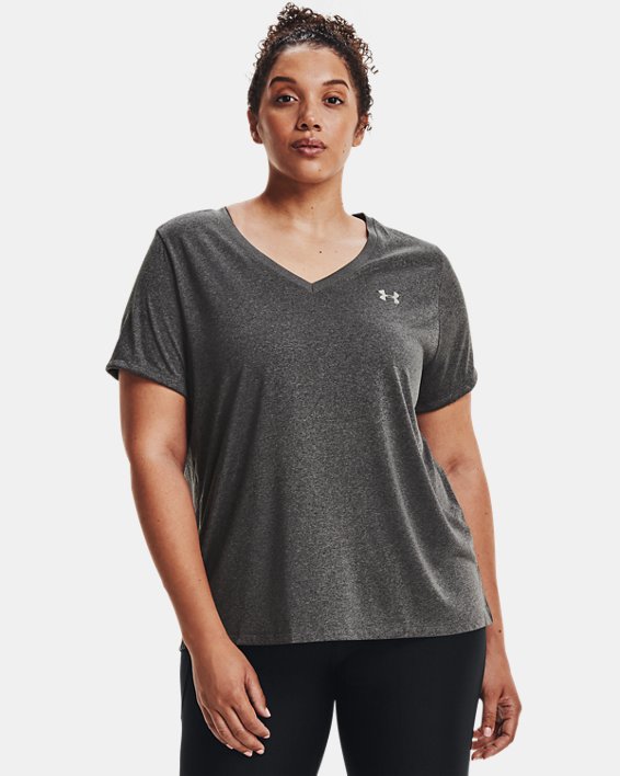 T-shirt à col V et manches courtes UA Tech™ pour femme, Gray, pdpMainDesktop image number 1